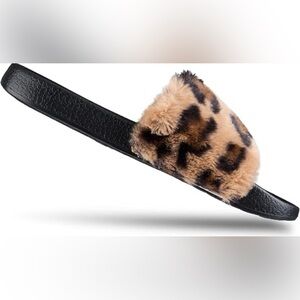 Mudd Tan and Black Faux Fur Slides